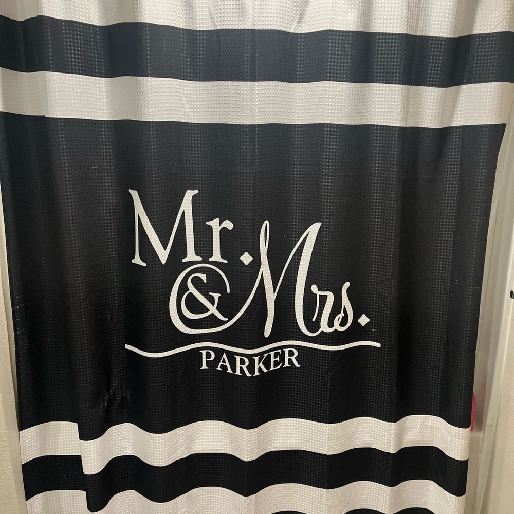 Mr. & Mrs. Parker Black and White Shower Curtain
